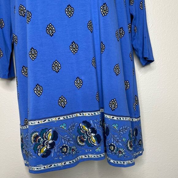J Jill Wearever Collection Blue Paisley Border Print Tunic Women Size Medium - Picture 7 of 14